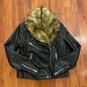 Blank NYC Leather Jacket With Faux Fur Trim